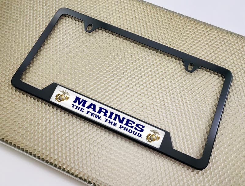 USMC - Marines. The Few. The Proud. - Stainless Steel Black 2-hole Car License Plate Frame (WB)